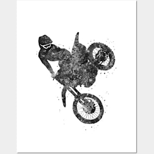 Motocross extreme black and white Posters and Art